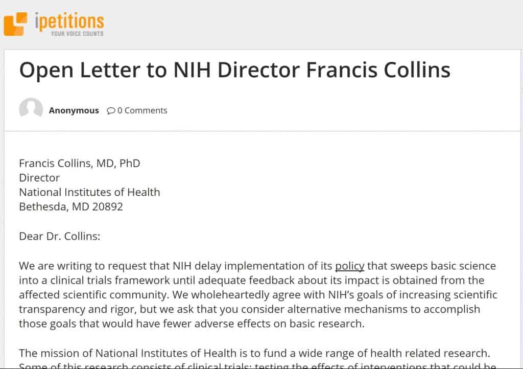 Open Letter On New NIH Clinical Trials Policy Cognitive Neuroscience   NIHLet Screen 1024x722 